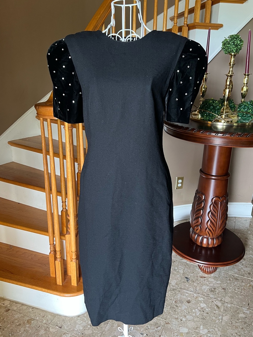 Vintage 80s Julie Duroche After Five Black Velvet Rhinestone Cocktail Dress Sz 6